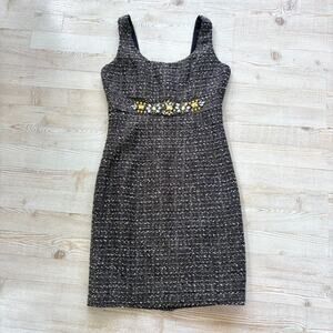 Boston Proper Tweed Jewel Sleeveless Shift Dress |‎ Black/Gold 6